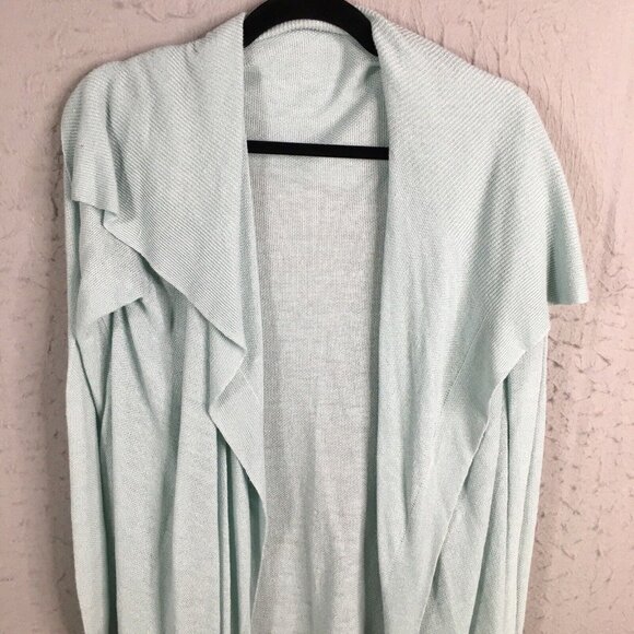 Theory Sweater Womens Large Blue Cardigan Open Front Waterfall Linen Lagenlook - Picture 2 of 15
